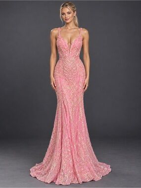 Ashley Lauren Pink Iridescent Sequin Mermaid Prom Evening Gown Size 14 NWT GALA